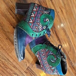 Green and Blue Ankle Boots with Geometric Patterns
